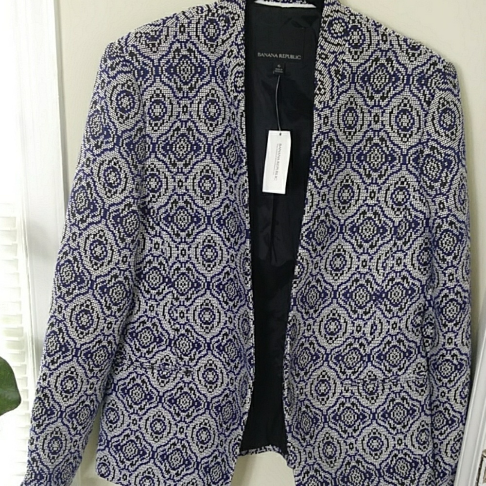 Banana Republic blue black and white Blazer sz6